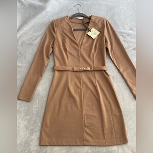 Dress Forum Tan Long Sleeve Dress